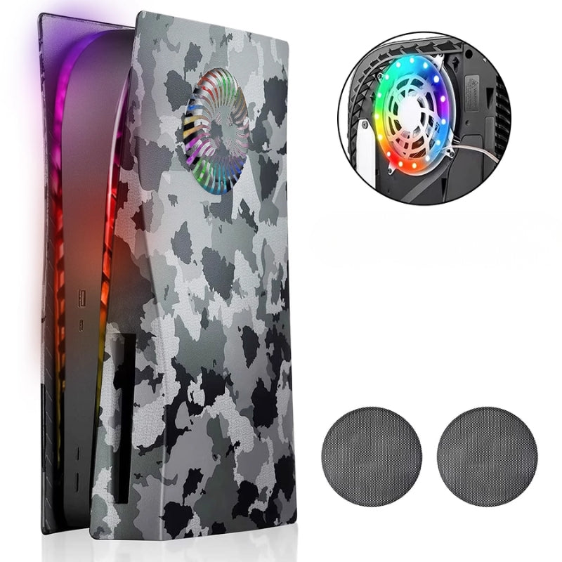 Load image into Gallery viewer, Sony PlayStation 5 PS5 Camo Matte Console Shell Cover with Venting Holes, Dust Filter & RGB Light Strip – Easy Installation