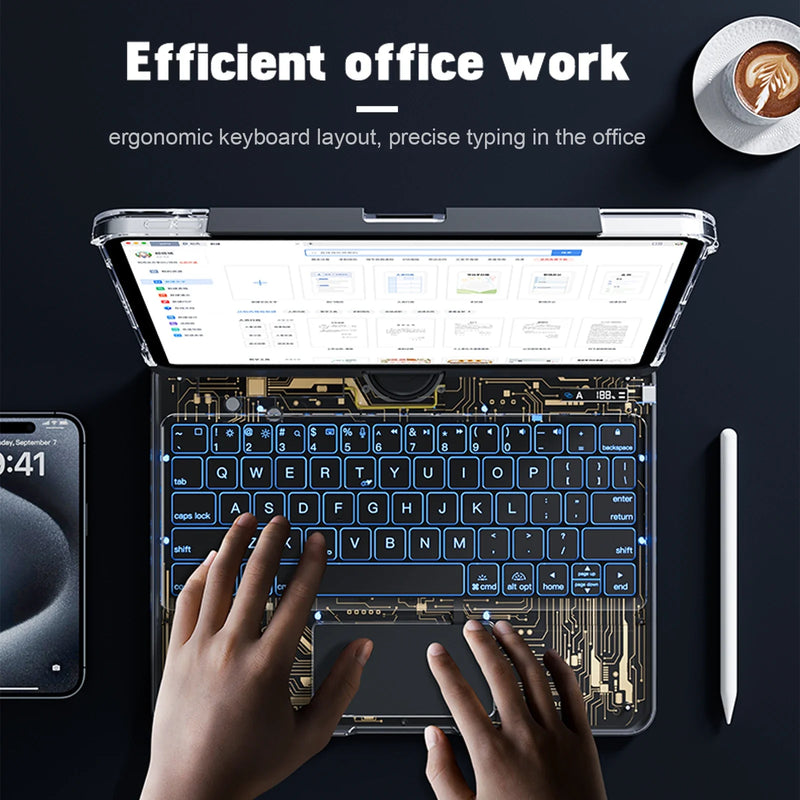Load image into Gallery viewer, Apple iPad Pro 11" & Air 4/5 10.9" & Air 6 11" - 180 Degree Rotation Magic Cyberpunk Style Transparent Keyboard Case - Polar Tech Australia