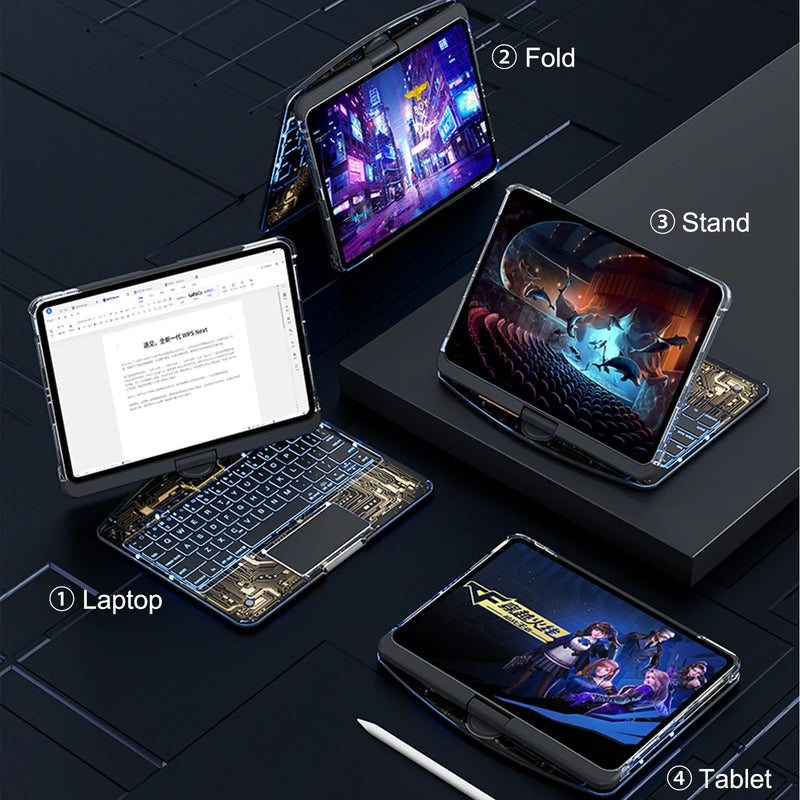 Load image into Gallery viewer, Apple iPad Pro 11" & Air 4/5 10.9" & Air 6 11" - 180 Degree Rotation Magic Cyberpunk Style Transparent Keyboard Case - Polar Tech Australia