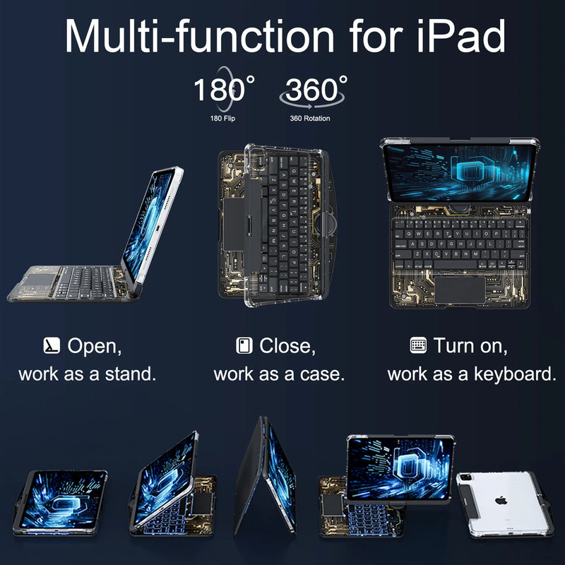Load image into Gallery viewer, Apple iPad Pro 11" & Air 4/5 10.9" & Air 6 11" - 180 Degree Rotation Magic Cyberpunk Style Transparent Keyboard Case - Polar Tech Australia