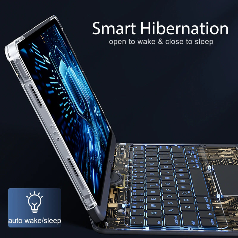 Load image into Gallery viewer, Apple iPad Pro 11" & Air 4/5 10.9" & Air 6 11" - 180 Degree Rotation Magic Cyberpunk Style Transparent Keyboard Case - Polar Tech Australia