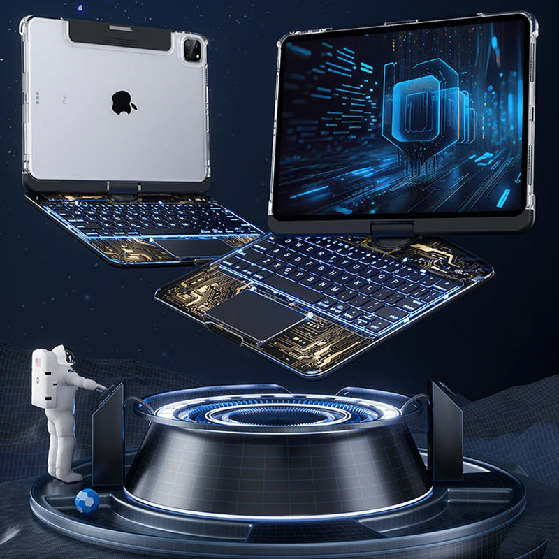 Load image into Gallery viewer, Apple iPad Pro 11" & Air 4/5 10.9" & Air 6 11" - 180 Degree Rotation Magic Cyberpunk Style Transparent Keyboard Case - Polar Tech Australia