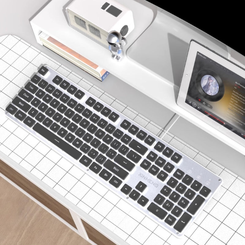 Load image into Gallery viewer, Xinmeng Dual-Mode Keyboard – 104-Key Linear/Tactile Switches, Water-Drop Keycaps, Silent Typing, LED Backlight, Metal Panel