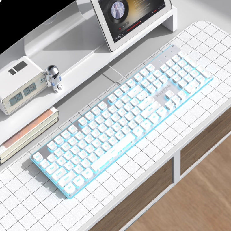 Load image into Gallery viewer, Xinmeng Dual-Mode Keyboard – 104-Key Linear/Tactile Switches, Water-Drop Keycaps, Silent Typing, LED Backlight, Metal Panel