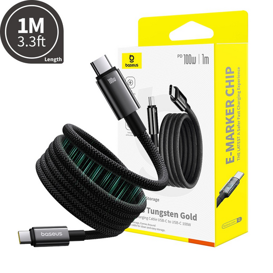 Baseus Tungsten Gold Magnetic Charging Cable USB-C to USB-C 100W 1m - Cluster Black - i-Station Mobile Phone & Electronic Device Repair and Accessories