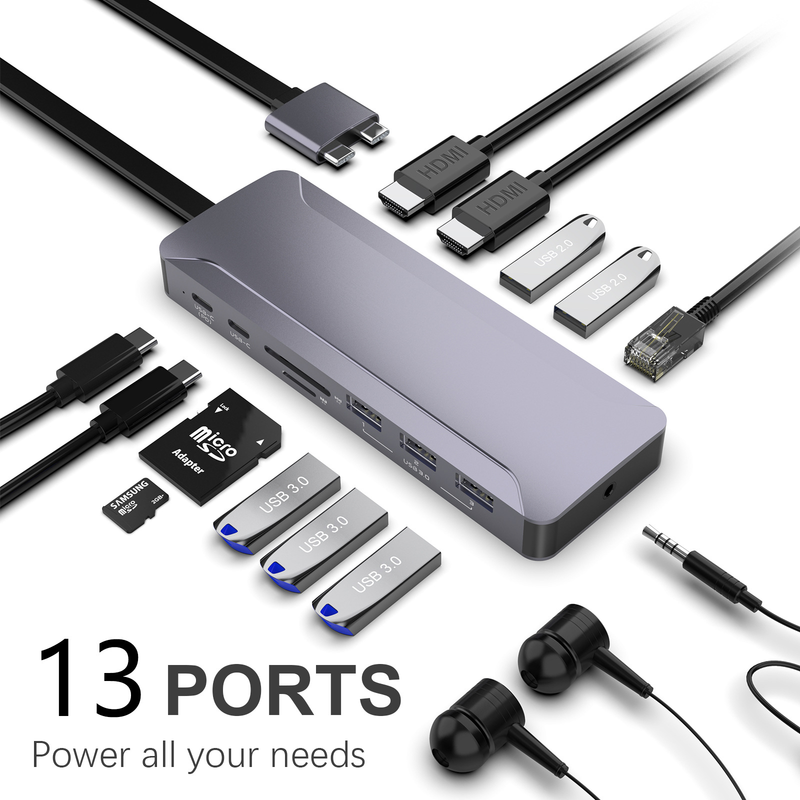 Load image into Gallery viewer, MacBook 13-In-1 Aluminum Hub Dual USB-C Docking Station