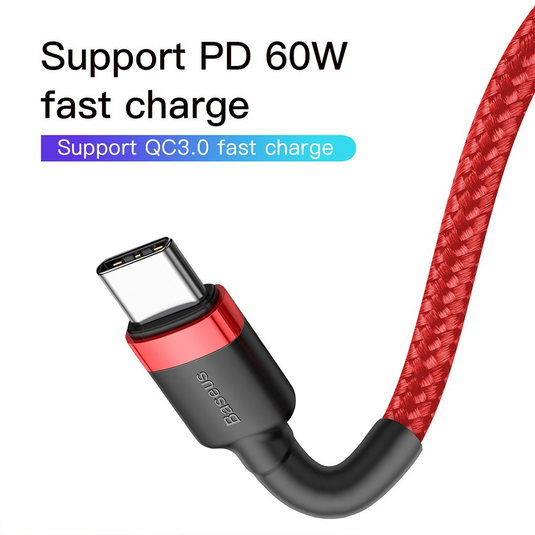 Baseus Cafule PD2.0 60W Flash Charging Type-C to Type-C Cable (20V 3A) 2m Compatible for iPhone 15 16 Series - i-Station Mobile Phone & Electronic Device Repair and Accessories