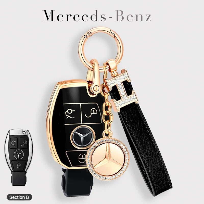 Load image into Gallery viewer, Mercedes Benz Fashionable TPU + Aluminum alloy + Leather Car Key Fob Case Cover For Benz C, E, S, G-Class, GLE, GLC, CLA, CLS, EQC, ML, GL, EQS - i-Station Mobile Phone & Electronic Device Repair and Accessories