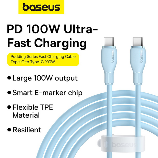 Baseus Pudding Series Fast Charging Cable Type-C to Type-C 100W 1.2m - i-Station Mobile Phone & Electronic Device Repair and Accessories