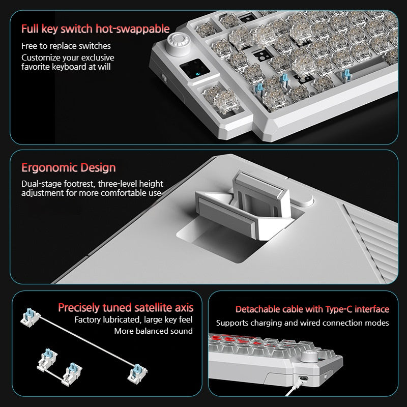 Load image into Gallery viewer, LANGTU T75 Tri-Mode Wireless Frosted Mechanical Gaming Keyboard & Bluetooth/2.4GHz/USB-C