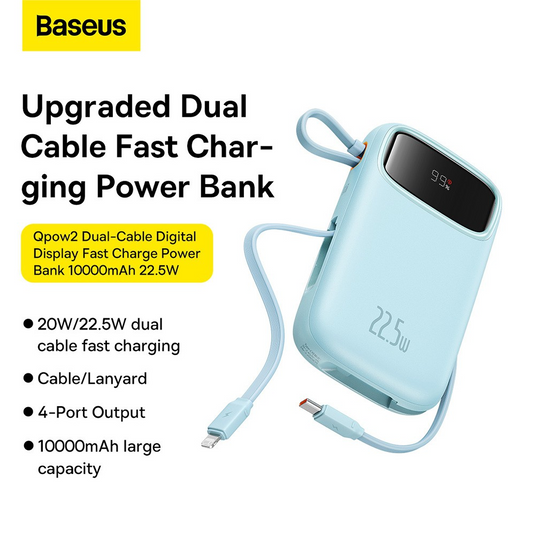 Baseus Qpow2 Dual-Cable Digital Display Fast Charge Power Bank 10000mAh 22.5W - i-Station Mobile Phone & Electronic Device Repair and Accessories
