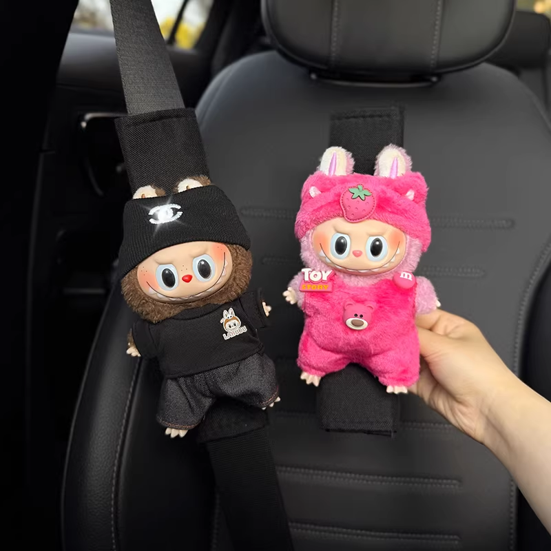Load image into Gallery viewer, Labubu Cute Plush Car Seatbelt Shoulder Cover