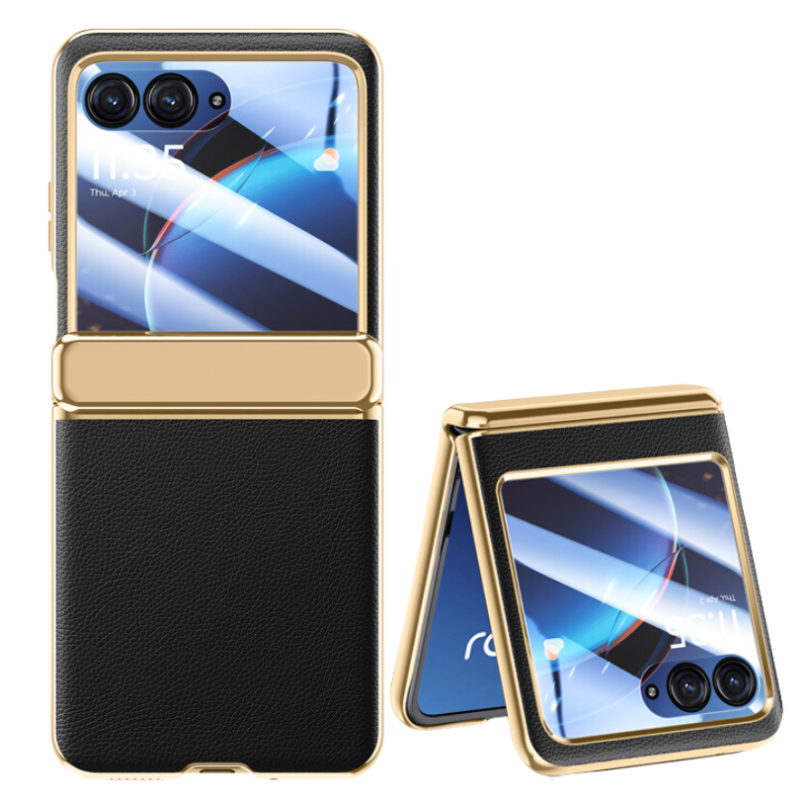 Load image into Gallery viewer, Motorola Moto Razr 40 Ultra Electroplated Chain Shockproof Plain Leather Essentials Series Case With Screen Protector - i-Station Mobile Phone & Electronic Device Repair and Accessories
