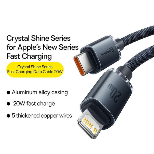 CW-FXP Baseus Crystal Shine Series Fast Charging Data Cable Type-C to iP 20W 2m-Black - i-Station Mobile Phone & Electronic Device Repair and Accessories