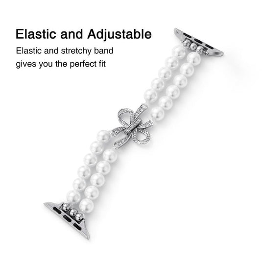 Apple Watch Series 1/2/3/4/5/6/SE/7/8/9/Ultra - Bowknot Pearl Elastic Watch Band - i-Station Mobile Phone & Electronic Device Repair and Accessories