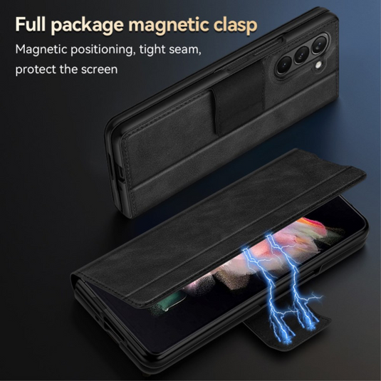 Samsung Galaxy Z Fold 4 Full-wrap Plain Leather Foldable Stand Magnetic Closure Case - i-Station Mobile Phone & Electronic Device Repair and Accessories