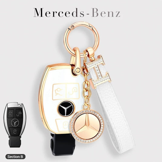 Mercedes Benz Fashionable TPU + Aluminum alloy + Leather Car Key Fob Case Cover For Benz C, E, S, G-Class, GLE, GLC, CLA, CLS, EQC, ML, GL, EQS - i-Station Mobile Phone & Electronic Device Repair and Accessories
