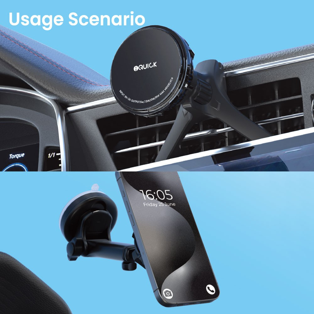 iQuick Magnetic Car Mount Charger with Cooling Semiconductor Radiator IC9 COOLGEAR 15W (IQUICK-C9)-Black - i-Station Mobile Phone & Electronic Device Repair and Accessories