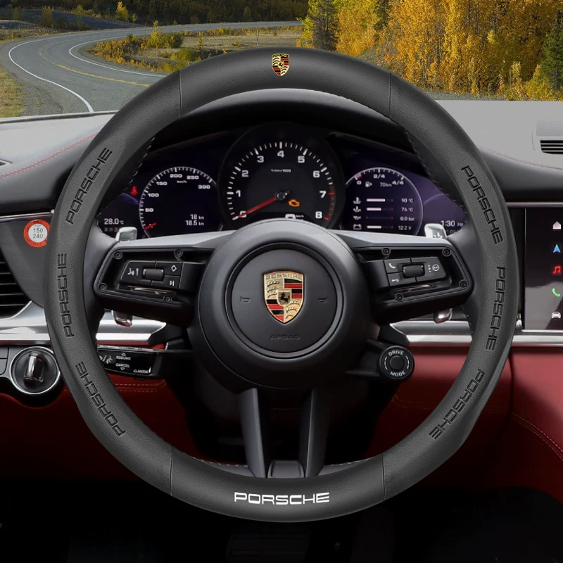 Load image into Gallery viewer, Porsche Luxury Nappa Leather Steering Wheel Cover with Embossed Texture, Sport-Inspired Design For Cayenne, Macan, Panamera, 718, Taycan, 911 - i-Station Mobile Phone & Electronic Device Repair and Accessories