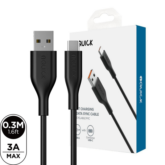 iQuick PVC USB-A to USB-C Fast Charging Cable 0.3M - i-Station Mobile Phone & Electronic Device Repair and Accessories