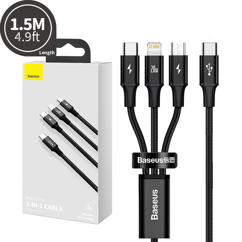 Load image into Gallery viewer, Baseus Rapid Series 3-in-1 Fast Charging Data Cable Type-C to C+L+C PD 20W 1.5M - i-Station Mobile Phone & Electronic Device Repair and Accessories