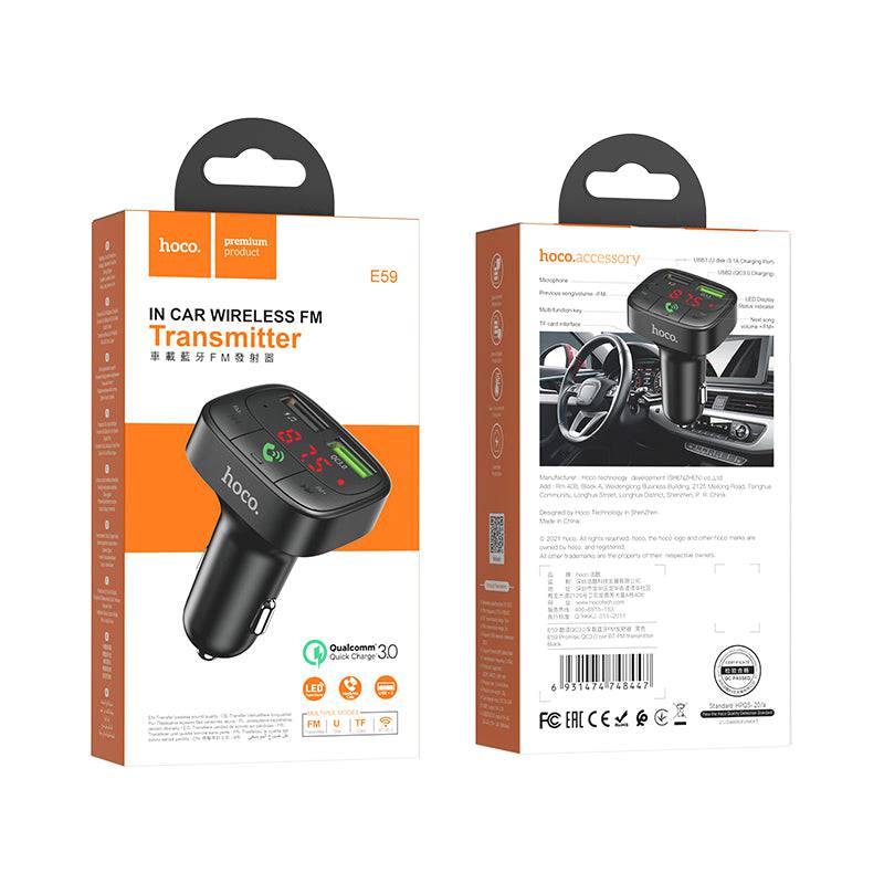 HOCO Dual USB Port QC 3.0 18W Car Charging Adapter With FM Transmitter (E59) - Polar Tech Australia