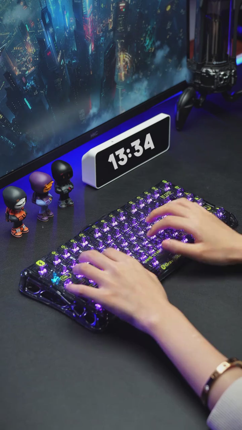 Load and play video in Gallery viewer, GravaStar Mercury K1 Lite Mechanical Gaming Keyboard, 75% Gasket Hot Swappable Custom RGB Backlit Wireless Keyboard