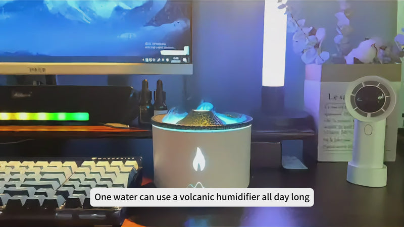 Load and play video in Gallery viewer, Volcano Humidifier Flame Aroma Diffuser Ultrasonic Essential Oil Scent Diffuser 300ml Large Capacity 2-in-1 Essential Oil Diffuser with Function Timer for Bedroom Home Office (Double Color Flame)