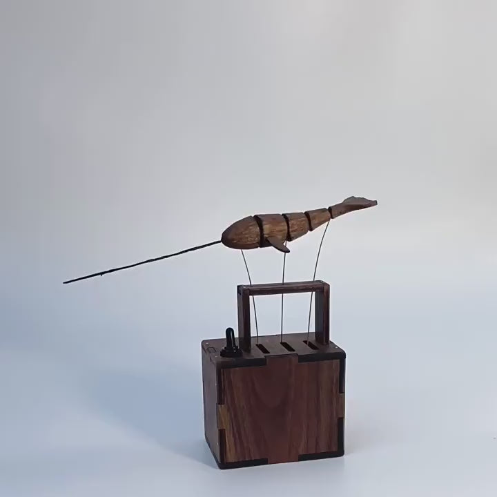 Load and play video in Gallery viewer, Wooden Whale, Automata Whale, Narwhal Music Box, Mechanical Whale, Ornament, Wood art, Statue, Sculpture, Home Decor, Woodcarving, Handmade