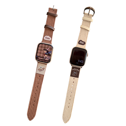 Apple Watch Series 1/2/3/4/5/6/SE/7/8/9/10/Ultra - Waffle Pattern Cartoon Animal Logo Leather Watch Band - i-Station Mobile Phone & Electronic Device Repair and Accessories