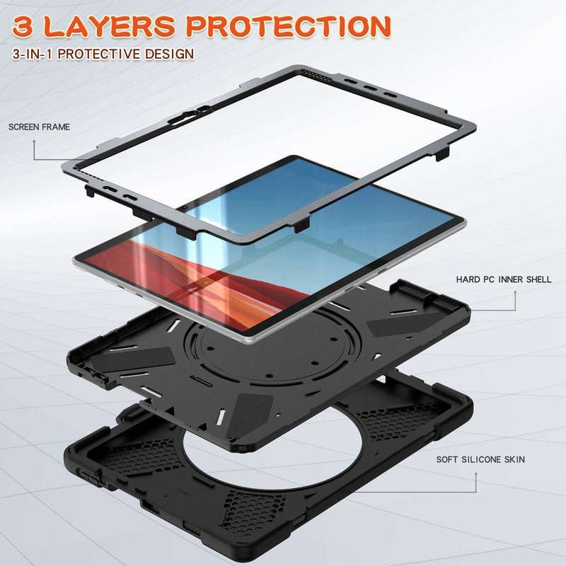 Load image into Gallery viewer, Microsoft Surface Pro X - 360 Degree Rotate Shockproof Heavy Duty Tough Stand Handle Ring Holder Case Cover - Polar Tech Australia