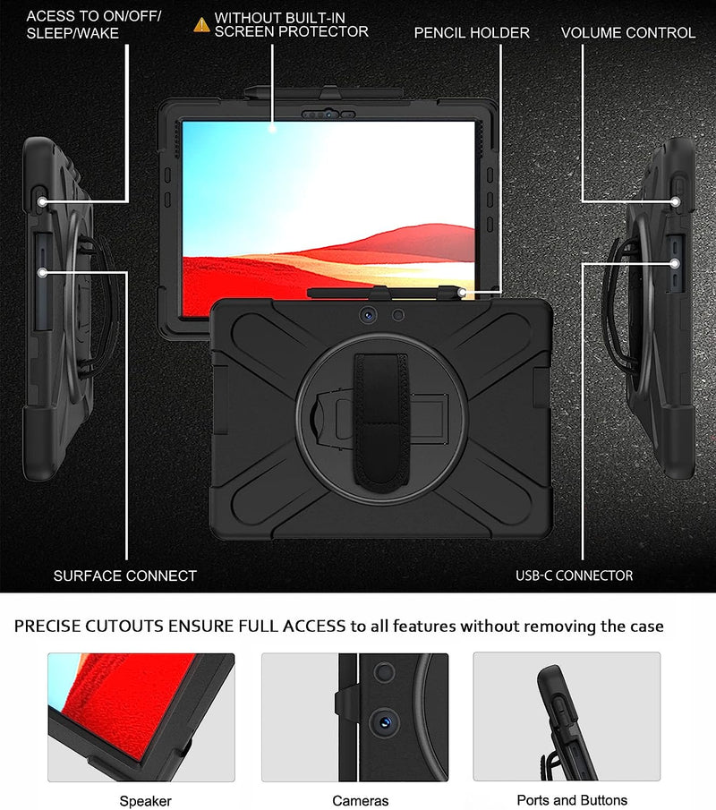 Load image into Gallery viewer, Microsoft Surface Go 1/2/3 - 360 Degree Rotate Shockproof Heavy Duty Tough Stand Case Cover With Strap & Pen Holder - Polar Tech Australia