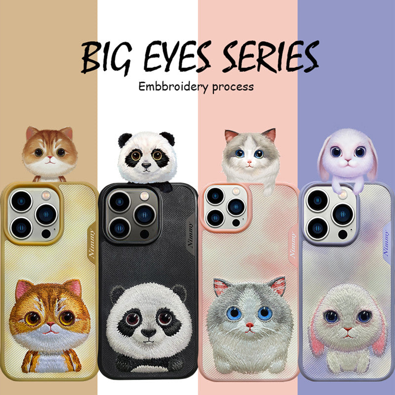 Load image into Gallery viewer, Nimmy Pet Animal Big Eye Series iPhone 13/14/15/Pro/Max Embroidery 3D Cute Cool Case - Polar Tech Australia