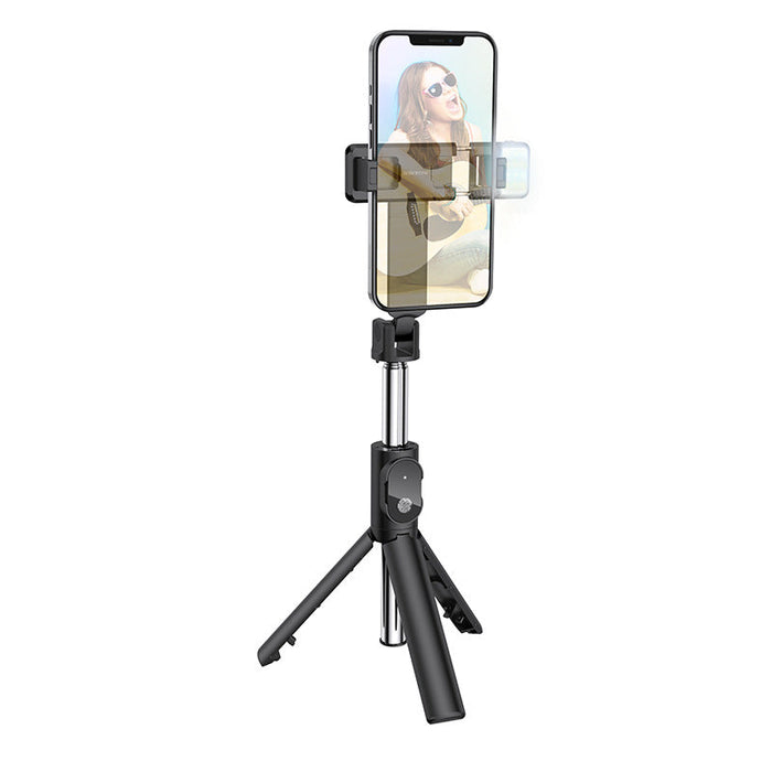 [BY8] BOROFONE Aluminum Alloy Dual Usage Selfie Stick & Desktop Holder With Wireless Control & Light - Polar Tech Australia
