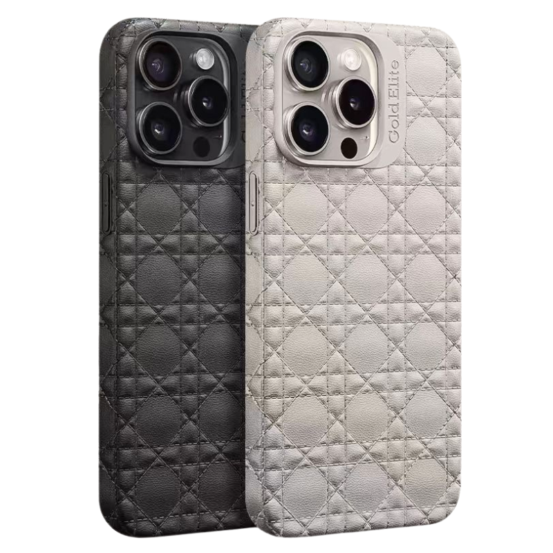 Load image into Gallery viewer, Apple iPhone 14 Pro/Pro Max Rhombic Genuine Leather Anti-drop Essentials Series Case
