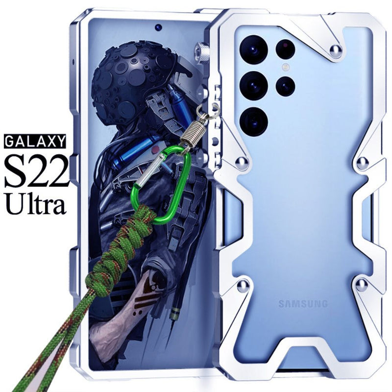 Load image into Gallery viewer, Samsung Galaxy S22 Ultra (SM-S908) - Metal Frame Mechanical Style Heavy Duty Series Case With Lanyard
