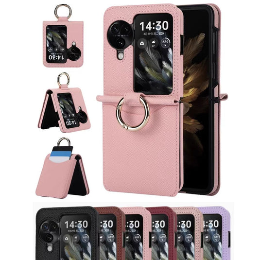 [With Card Slot] OPPO Find N3 Flip (PHT110) - Fashion PU Leather Essentials Series Case With Finger Ring