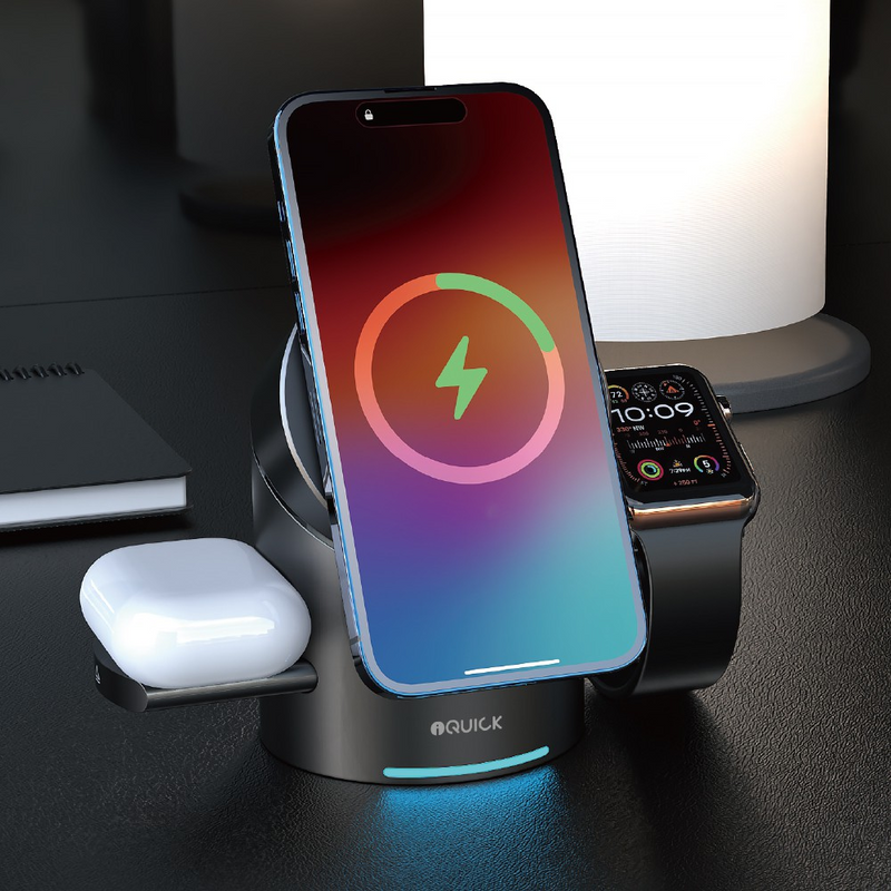Load image into Gallery viewer, iQuick Satellite CBT-10Q 3 in 1 Foldable Wireless Charger Stand
