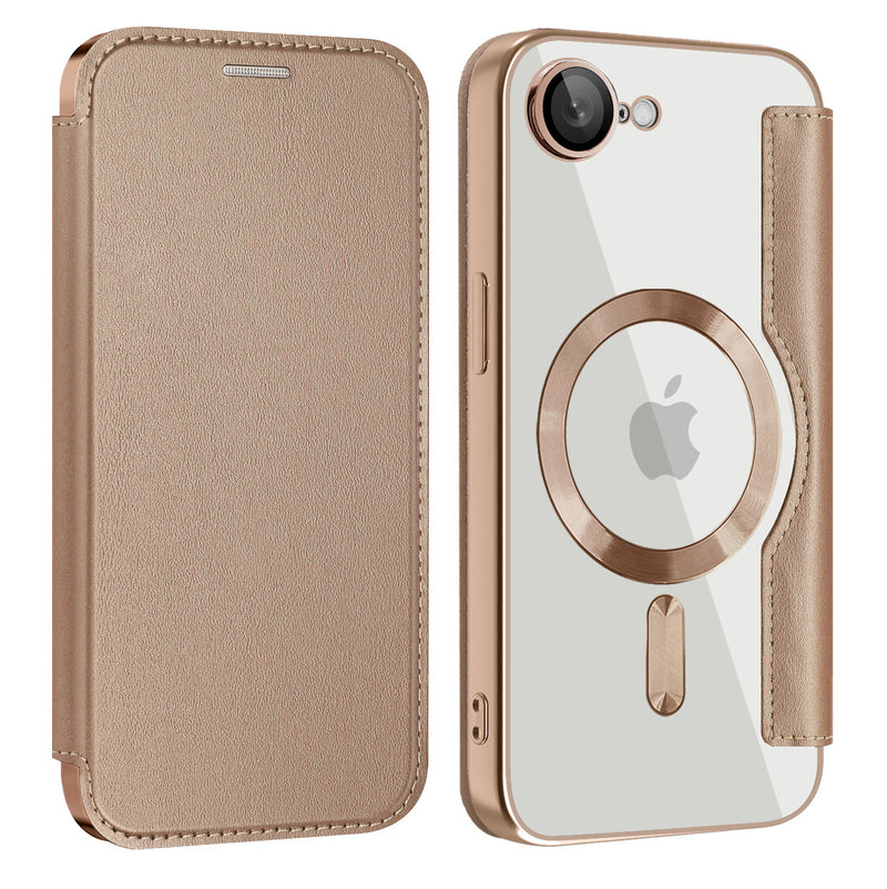 Load image into Gallery viewer, [Magsafe Compatible][With Card Slot] Apple iPhone 16e Golden Shield Magnetic Flip Leather Case
