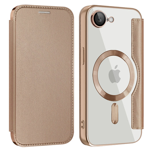 [Magsafe Compatible][With Card Slot] Apple iPhone 16e Golden Shield Magnetic Flip Leather Case