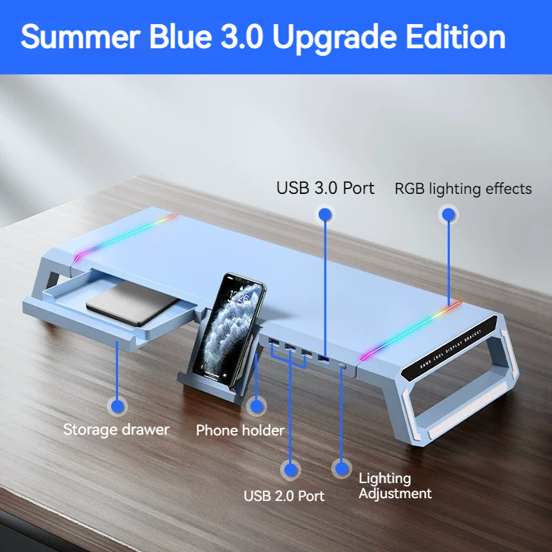Load image into Gallery viewer, RGB Monitor Riser Stand with Foldable Legs, 4-Port USB Hub &amp; Storage Drawer - i-Station Mobile Phone &amp; Electronic Device Repair and Accessories

