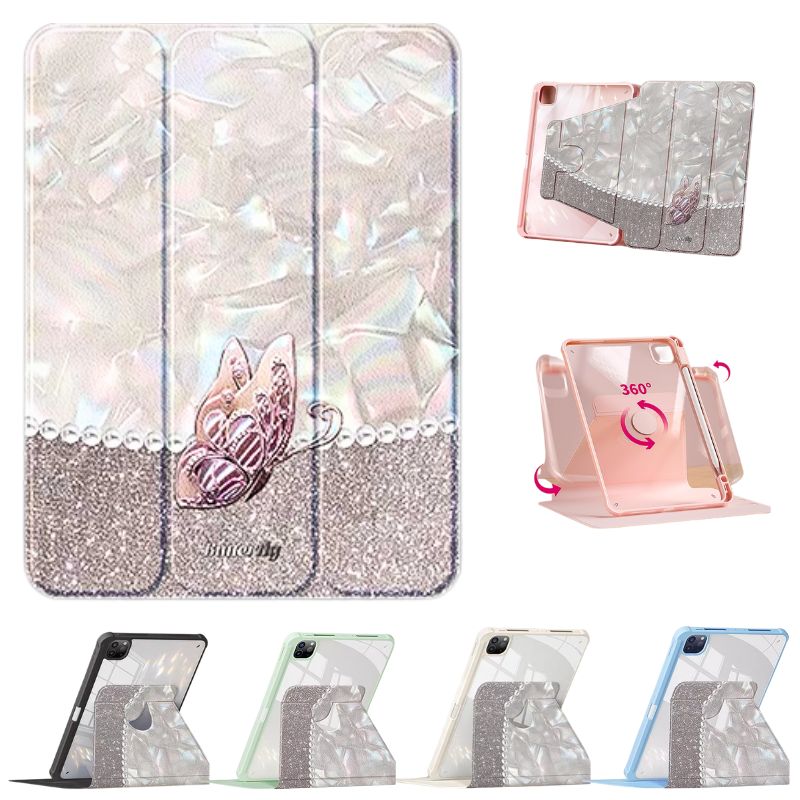 Load image into Gallery viewer, [With Pen Slot] Apple iPad 7th/8th/9th Gen (2019/2020/2021) 10.2&quot; - 360 Degree Shiny Luxury Butterfly Fashion-Forward Series Case
