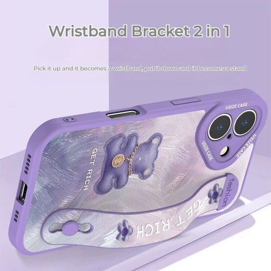 [Wristband Bracket] Apple iPhone 11/Pro/Max - Full Cover Faux Leather TPU Soft Edge Fashion-Forward Series Case