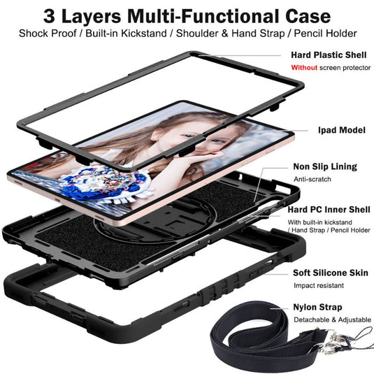 [Built-in Stand] Samsung Galaxy Tab S7 Plus/S8 Plus/S7 FE/S9 Plus/S9 FE Plus 12.4" - 360 Degree Rotating Shockproof Protection Case With Hand & Shoulder Strap