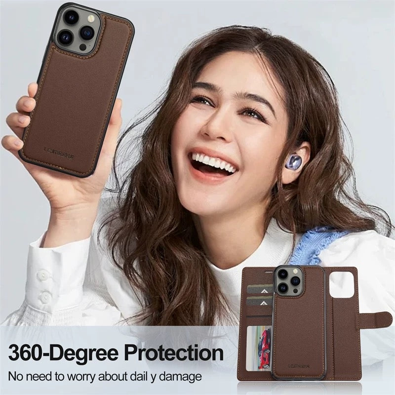 Load image into Gallery viewer, [2-in-1 Detachable][With Card Slot] Apple iPhone 14/Plus/Pro/Max - Magnetic Detachable Flip Leather Essentials Series Case With Lanyard
