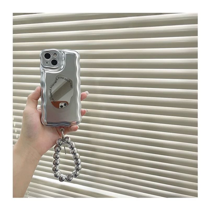 Load image into Gallery viewer, [With Mirror Stand] Apple iPhone 12/Pro/Max - Silver Curved Edge Electroplated Thickened Air Cushion Fashion-Forward Series Case With Chain
