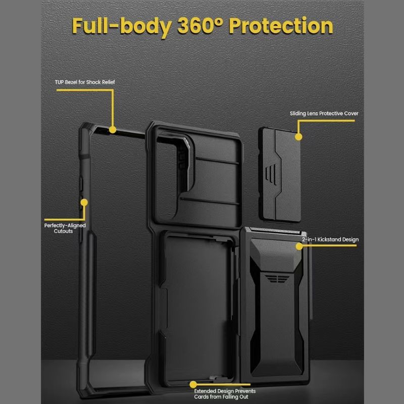 Load image into Gallery viewer, [With Card Holder Kickstand][With Slide Lens Cover] Samsung Galaxy S24 Ultra (SM-S928) - TPU Soft Edge Military Grade Shockproof Heavy Duty Series Case
