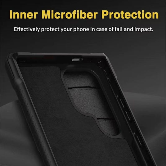 [With Card Holder Kickstand][With Slide Lens Cover] Samsung Galaxy S24 Ultra (SM-S928) - TPU Soft Edge Military Grade Shockproof Heavy Duty Series Case