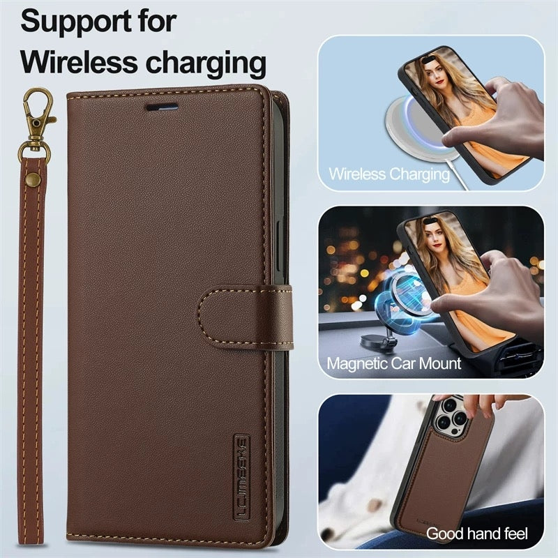 Load image into Gallery viewer, [2-in-1 Detachable][With Card Slot] Apple iPhone 14/Plus/Pro/Max - Magnetic Detachable Flip Leather Essentials Series Case With Lanyard
