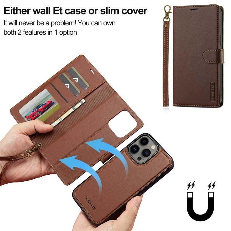 Load image into Gallery viewer, [2-in-1 Detachable][With Card Slot] Apple iPhone 14/Plus/Pro/Max - Magnetic Detachable Flip Leather Essentials Series Case With Lanyard
